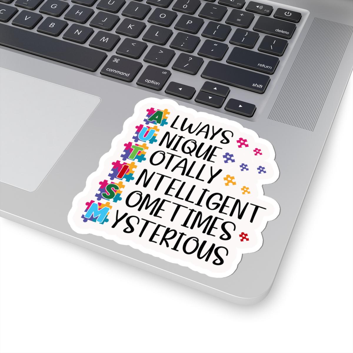 ColorFlow | Always Unique Totally Intelligent Sometimes Mysterious Vinyl Sticker | Colorful Puzzle Piece Autism Pride Design