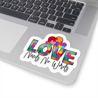 ColorFlow | Love Needs No Words Vinyl Sticker | Puzzle Heart Autism Acceptance Message Design