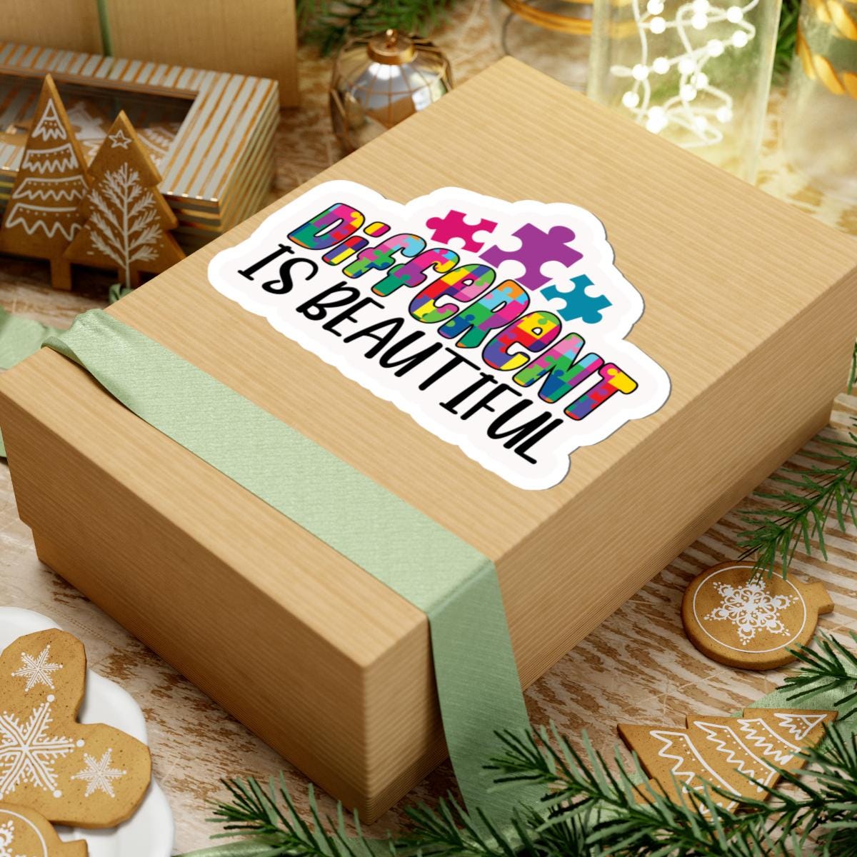 ColorFlow | Different Is Beautiful Vinyl Sticker | Colorful Puzzle Pieces Autism Positivity