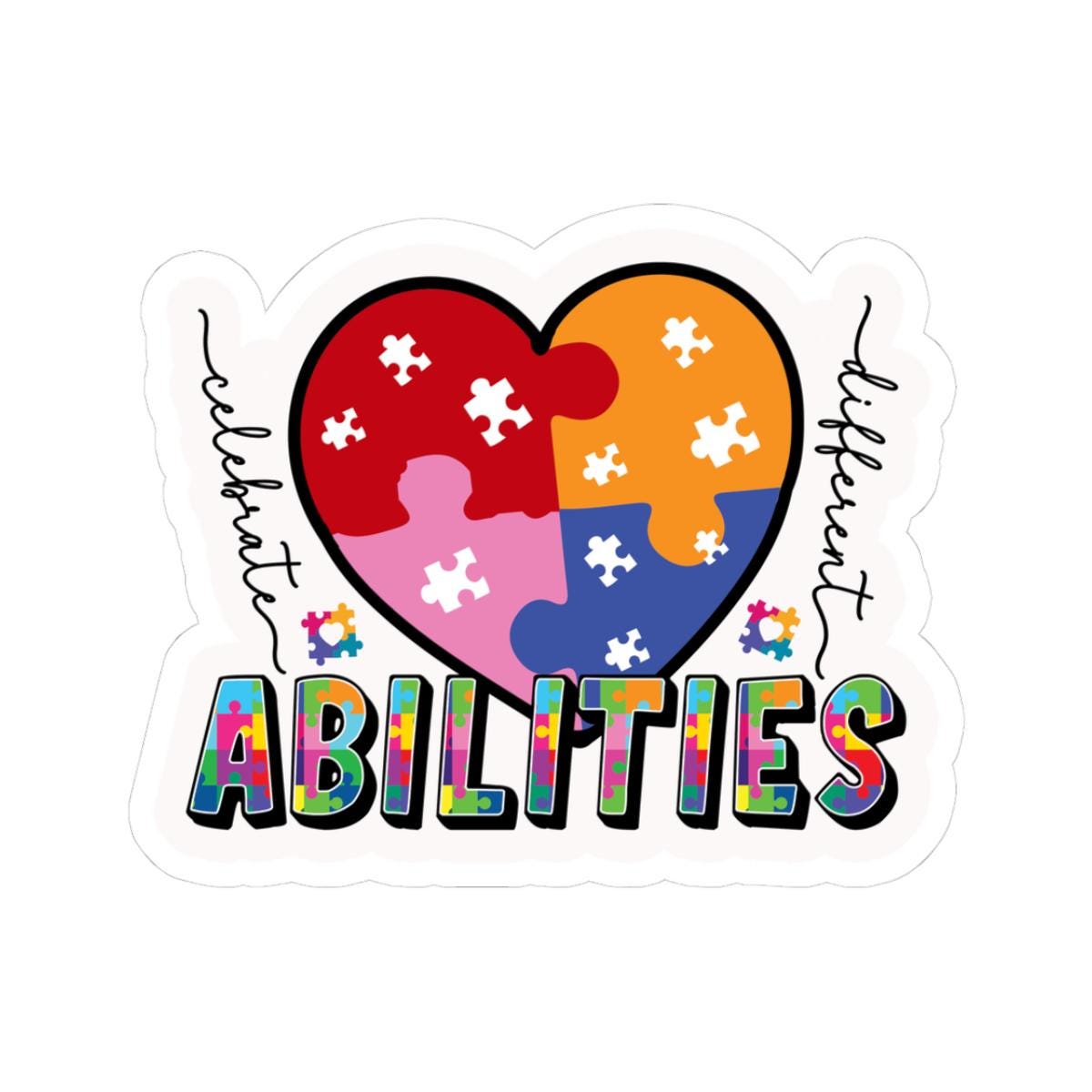 ColorFlow | Celebrate Different Vinyl Sticker | Heart Puzzle Autism Acceptance Message Design