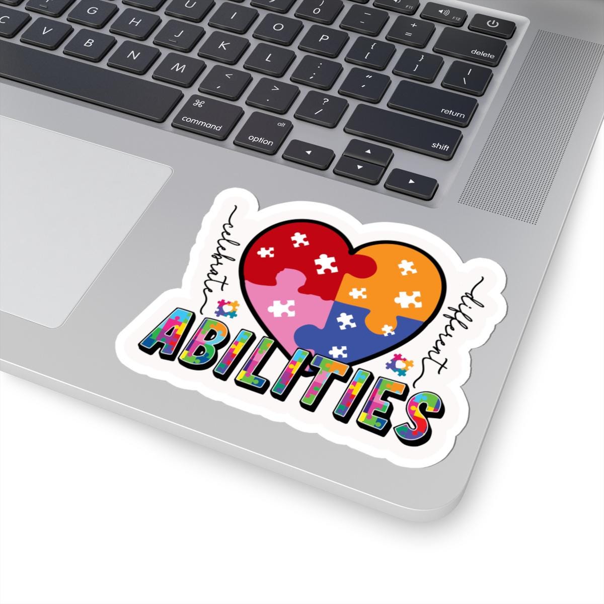 ColorFlow | Celebrate Different Vinyl Sticker | Heart Puzzle Autism Acceptance Message Design