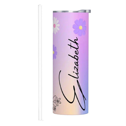 ColorFlow | Enchanted Lavender Daisy Personalized 20oz Skinny Stainless Steel Tumbler With Straw Custom Floral Name Gift