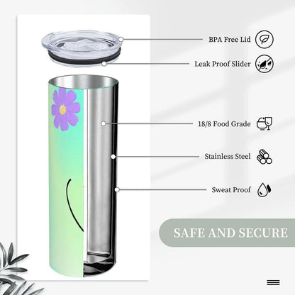 ColorFlow | Fresh Mint Meadow Daisy Personalized 20oz Skinny Stainless Steel Tumbler With Straw Custom Floral Name Gift
