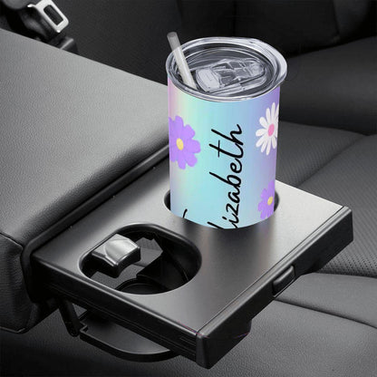 ColorFlow | Dreamy Pastel Rainbow Daisy 20oz Skinny Stainless Steel Tumbler With Straw Personalized Custom Name Floral Gift