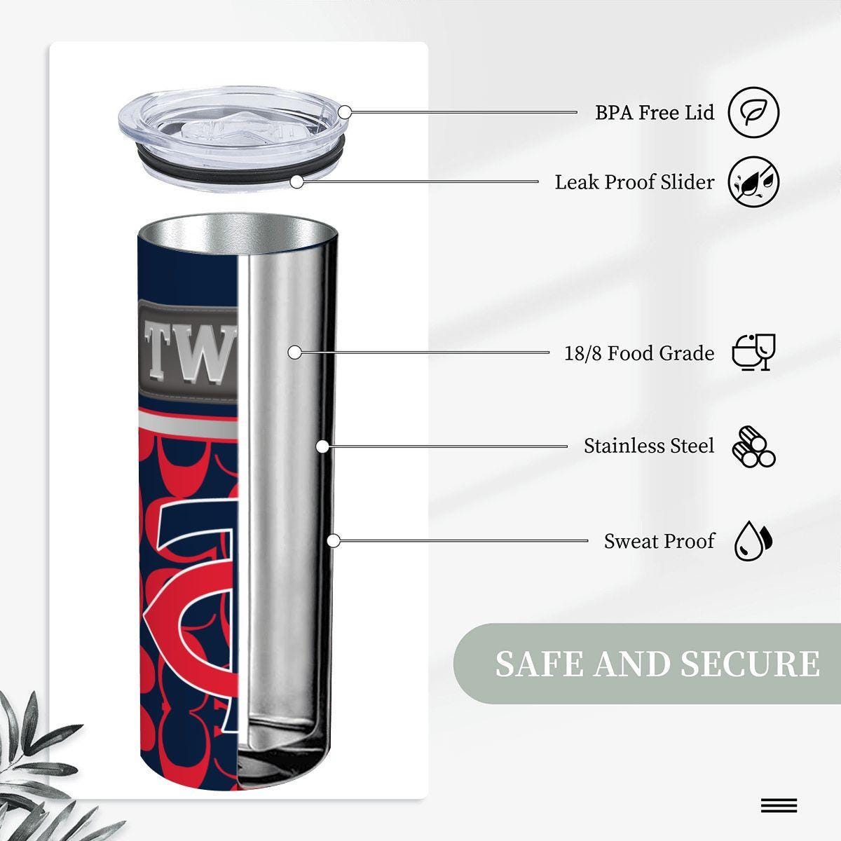 ColorFlow | Minnesota Twins Inspired Fashion 20oz Skinny Stainless Steel Tumbler With Straw Modern Baseball Fan Gift