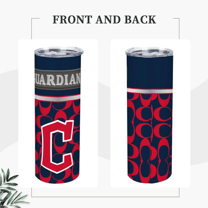 ColorFlow | Cleveland Guardians Inspired Fashion 20oz Skinny Stainless Steel Tumbler With Straw Bold Baseball Style Cup