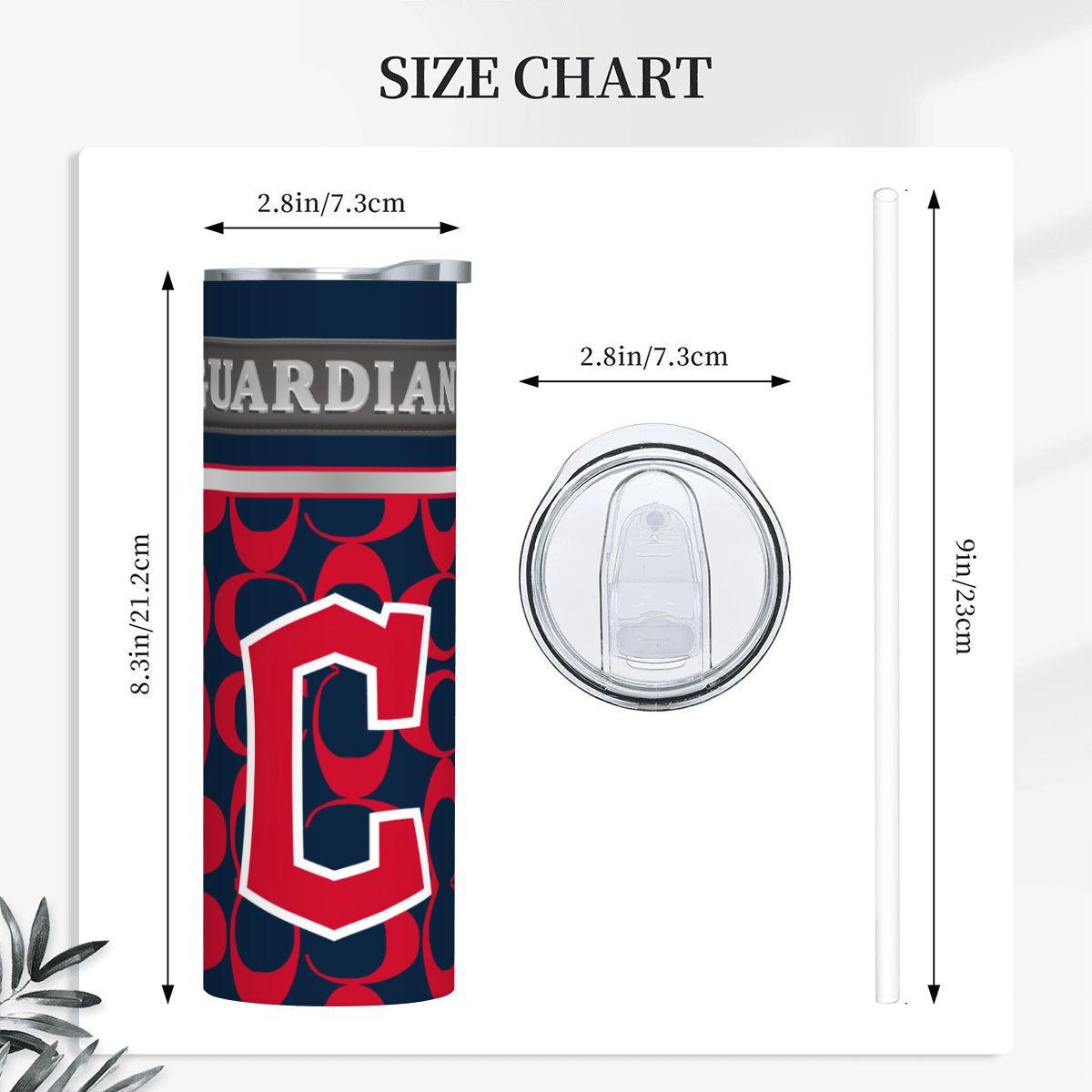 ColorFlow | Cleveland Guardians Inspired Fashion 20oz Skinny Stainless Steel Tumbler With Straw Bold Baseball Style Cup