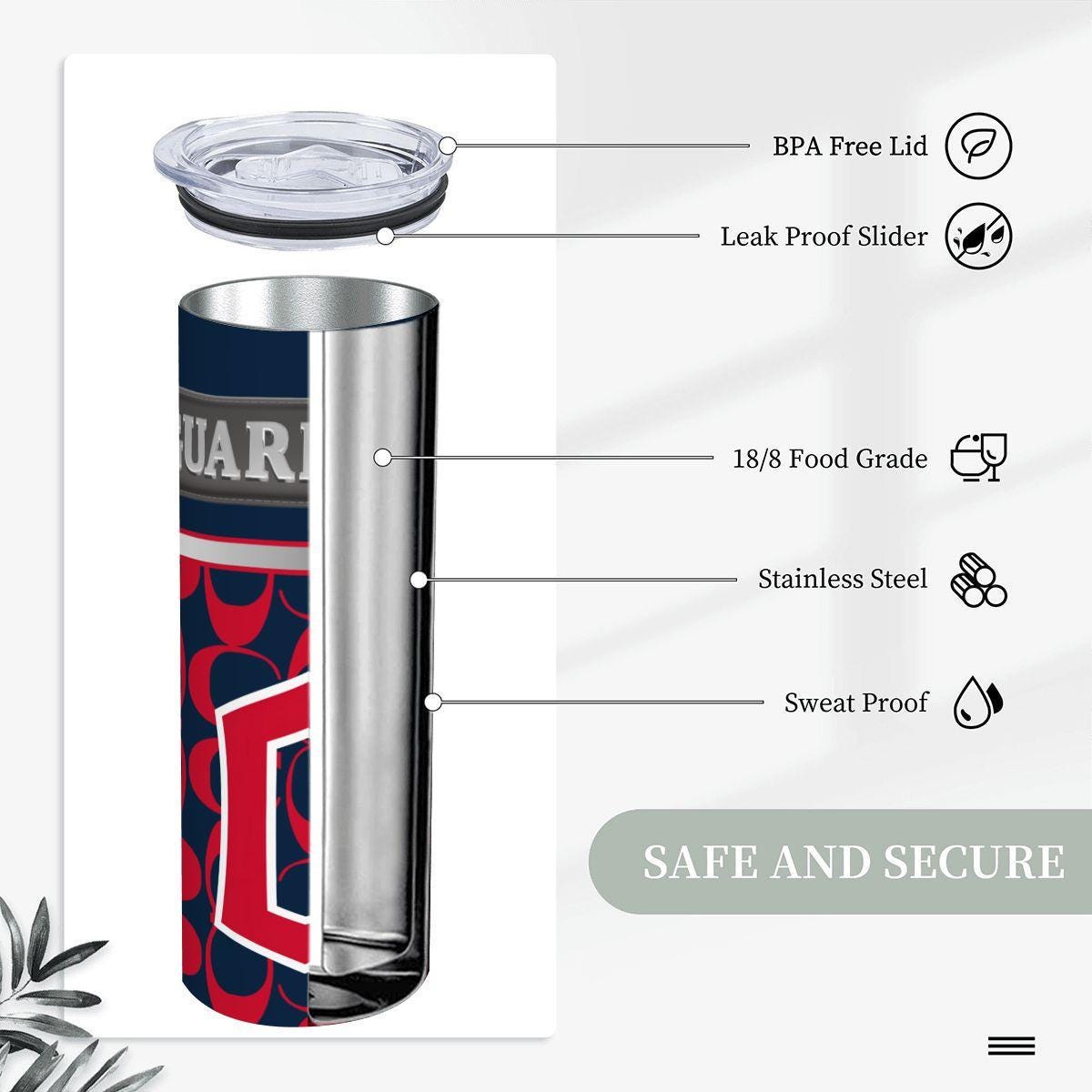 ColorFlow | Cleveland Guardians Inspired Fashion 20oz Skinny Stainless Steel Tumbler With Straw Bold Baseball Style Cup