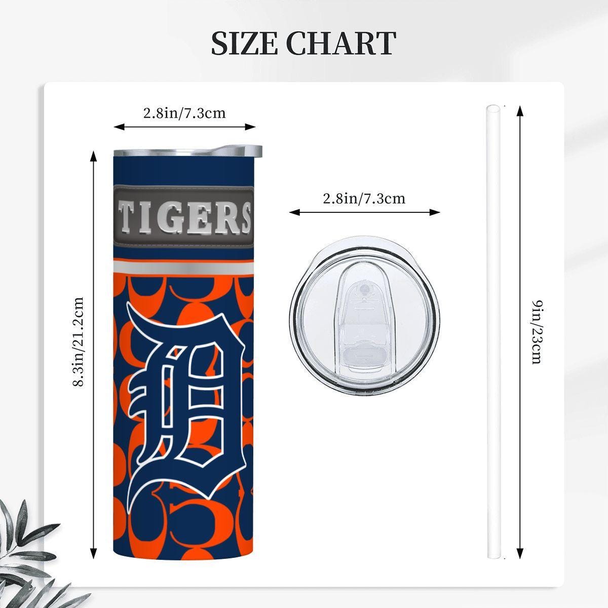ColorFlow | Detroit Tigers Inspired Fashion 20oz Skinny Stainless Steel Tumbler With Straw Vibrant Baseball Travel Cup