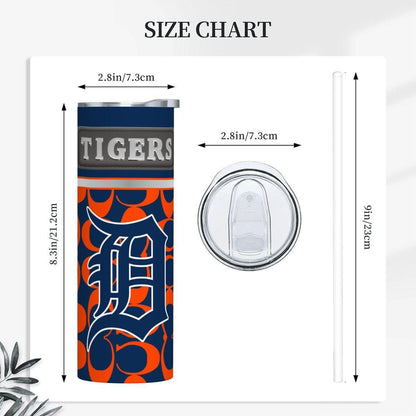 ColorFlow | Detroit Tigers Inspired Fashion 20oz Skinny Stainless Steel Tumbler With Straw Vibrant Baseball Travel Cup