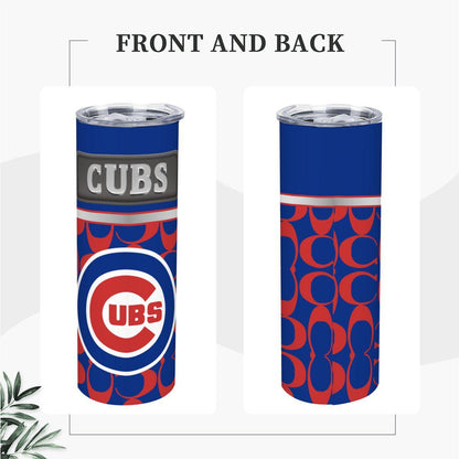 ColorFlow | Chicago Cubs Inspired Fashion 20oz Skinny Stainless Steel Tumbler With Straw Iconic Baseball Fan Drinkware