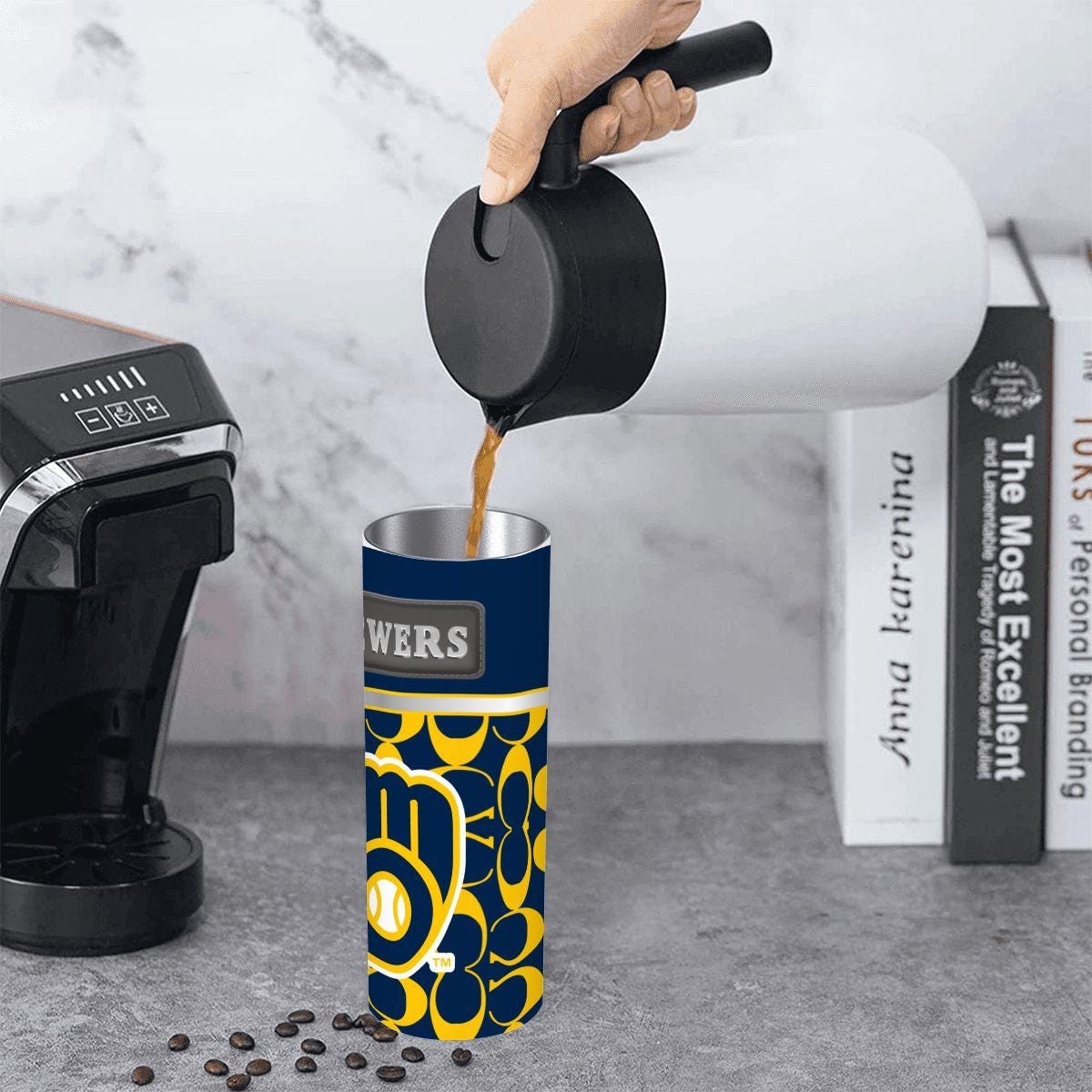 ColorFlow | Milwaukee Brewers Inspired Fashion 20oz Skinny Stainless Steel Tumbler With Straw Modern Game Day Drinkware