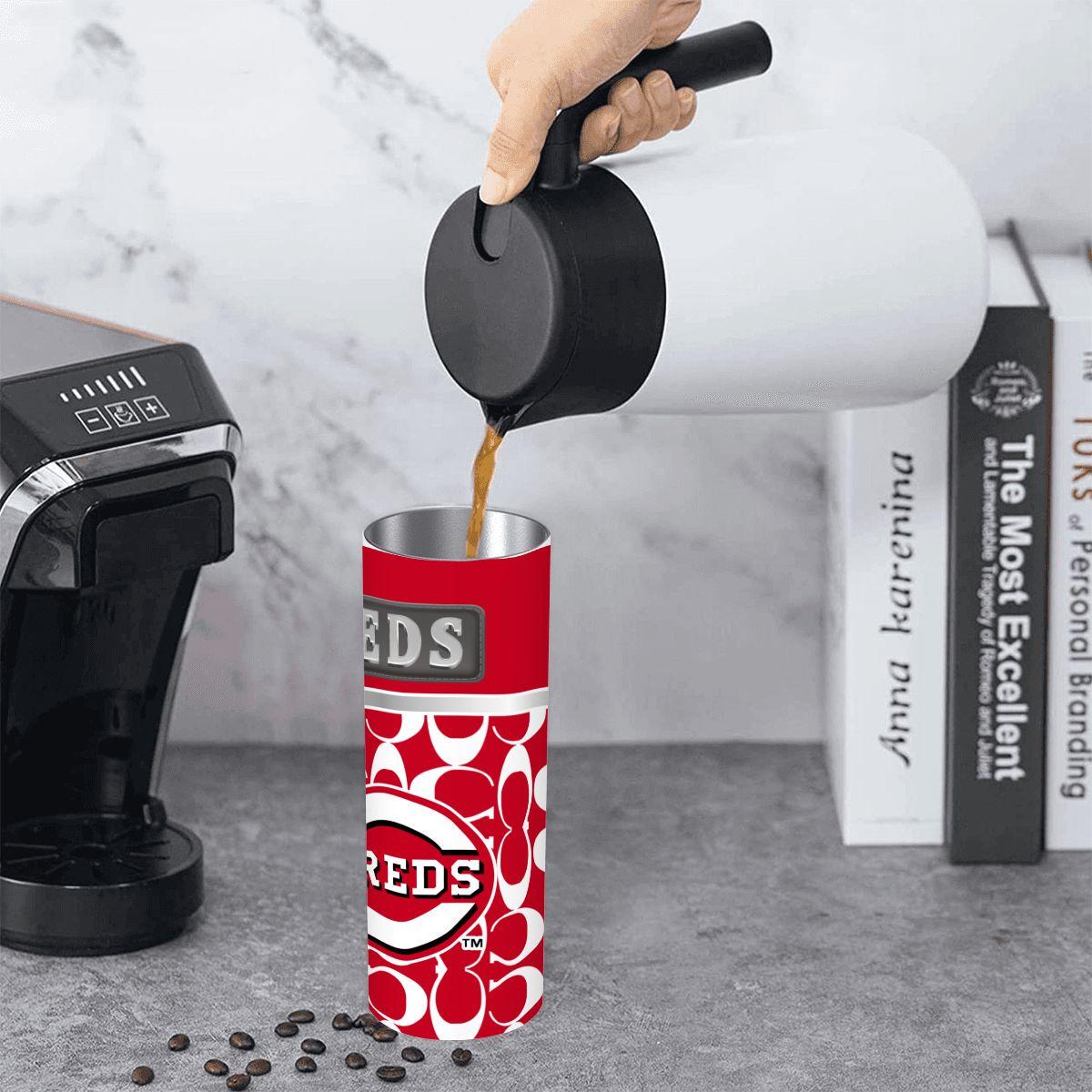 ColorFlow | Cincinnati Reds Inspired Fashion 20oz Skinny Stainless Steel Tumbler With Straw Classic Baseball Gift Cup
