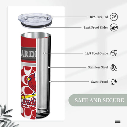 ColorFlow | St Louis Cardinals Inspired Fashion 20oz Skinny Stainless Steel Tumbler With Straw Premium Fan Drinkware