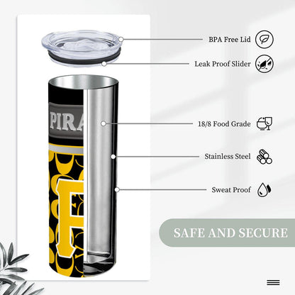ColorFlow | Pittsburgh Pirates Inspired Fashion 20oz Skinny Stainless Steel Tumbler With Straw Striking Baseball Travel Mug