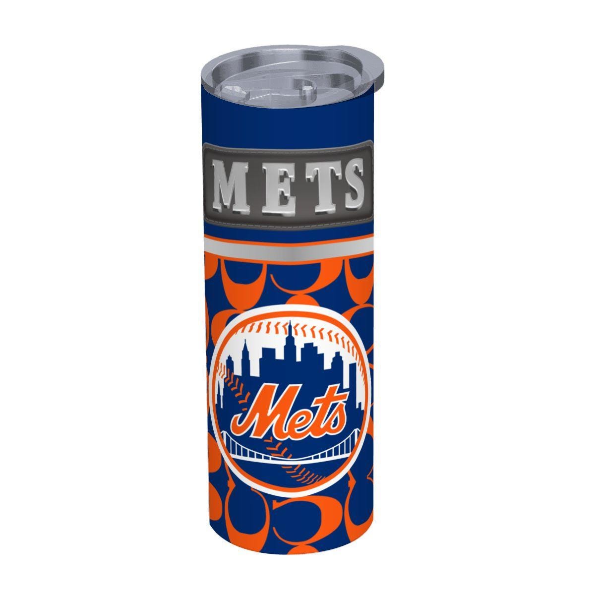 ColorFlow | New York Mets Inspired Fashion 20oz Skinny Stainless Steel Tumbler With Straw Dynamic Baseball Fan Travel Cup