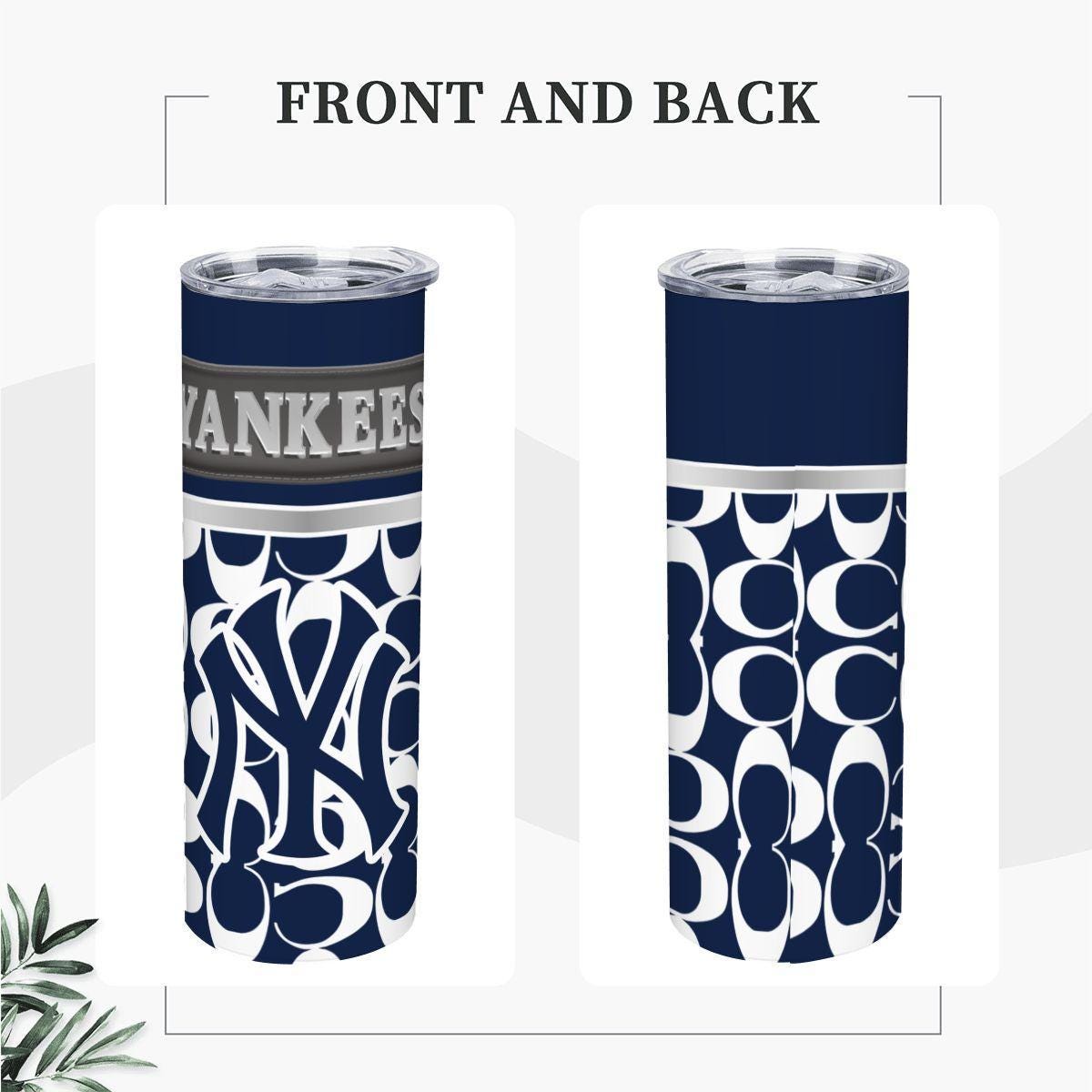 ColorFlow | New York Yankees Inspired Fashion 20oz Skinny Stainless Steel Tumbler With Straw Classic Pinstripe Style Drinkware