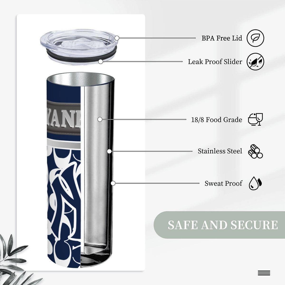 ColorFlow | New York Yankees Inspired Fashion 20oz Skinny Stainless Steel Tumbler With Straw Classic Pinstripe Style Drinkware