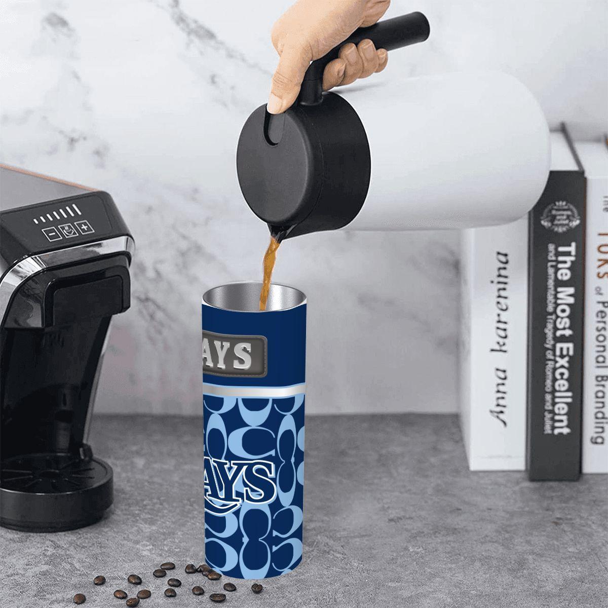 ColorFlow | Tampa Bay Rays Inspired Fashion 20oz Skinny Stainless Steel Tumbler With Straw Coastal Baseball Fan Gift