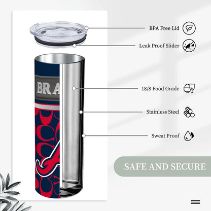 ColorFlow | Atlanta Braves Inspired Fashion 20oz Skinny Stainless Steel Tumbler With Straw Bold Game Day Travel Mug