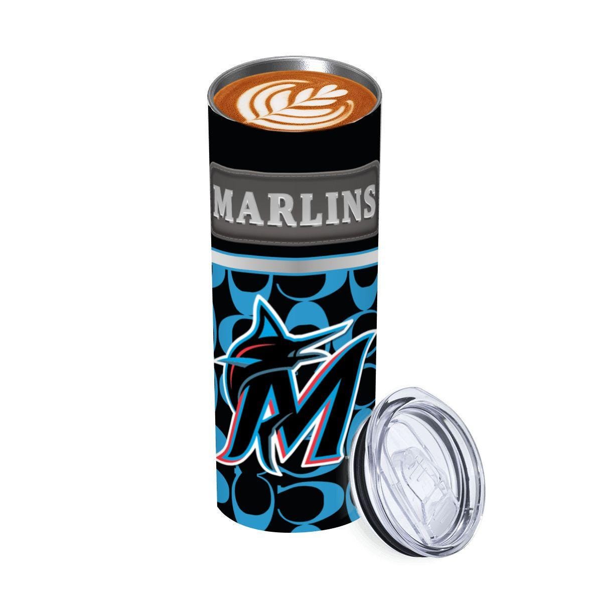 ColorFlow | Miami Marlins Inspired Fashion 20oz Skinny Stainless Steel Tumbler With Straw Sleek MLB Style Drinkware