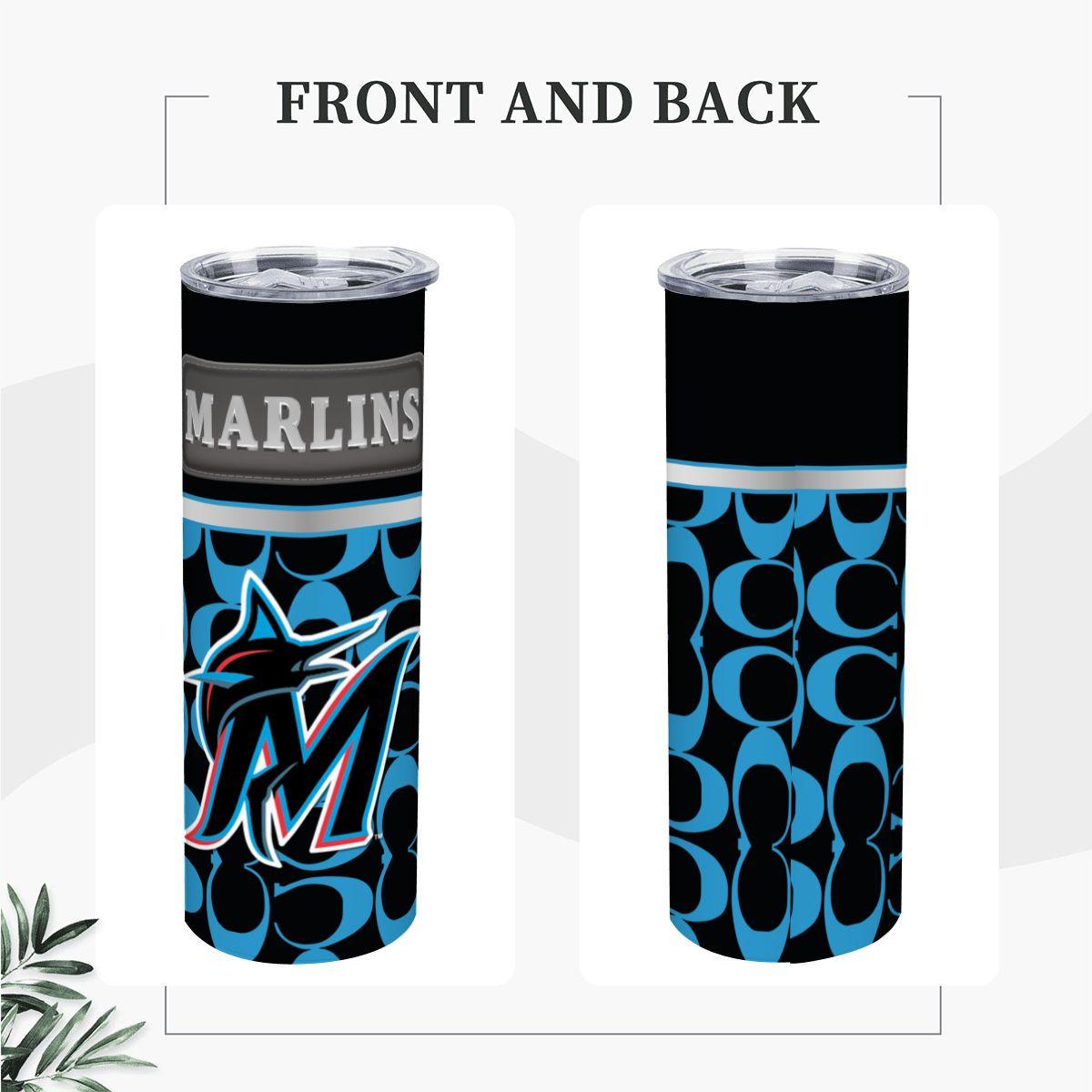 ColorFlow | Miami Marlins Inspired Fashion 20oz Skinny Stainless Steel Tumbler With Straw Sleek MLB Style Drinkware