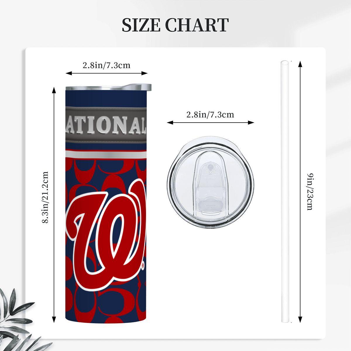 ColorFlow | Washington Nationals Inspired Fashion 20oz Skinny Stainless Steel Tumbler With Straw Modern Baseball Gift
