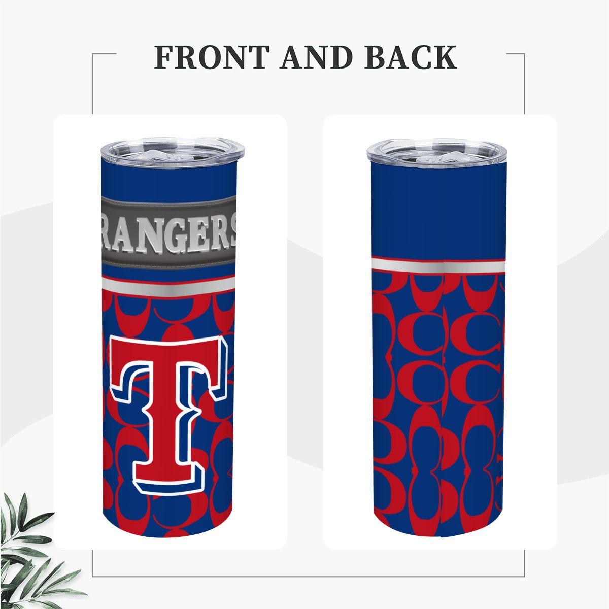 ColorFlow | Texas Rangers Inspired Fashion 20oz Skinny Stainless Steel Tumbler With Straw Dynamic MLB Fan Travel Mug