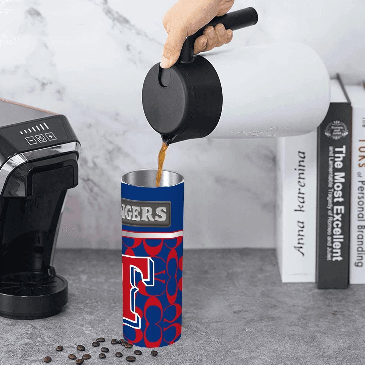 ColorFlow | Texas Rangers Inspired Fashion 20oz Skinny Stainless Steel Tumbler With Straw Dynamic MLB Fan Travel Mug