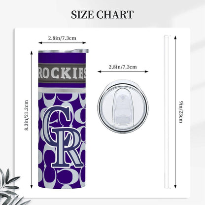 ColorFlow | Colorado Rockies Inspired Fashion 20oz Skinny Stainless Steel Tumbler With Straw Purple Baseball Fan Travel Cup