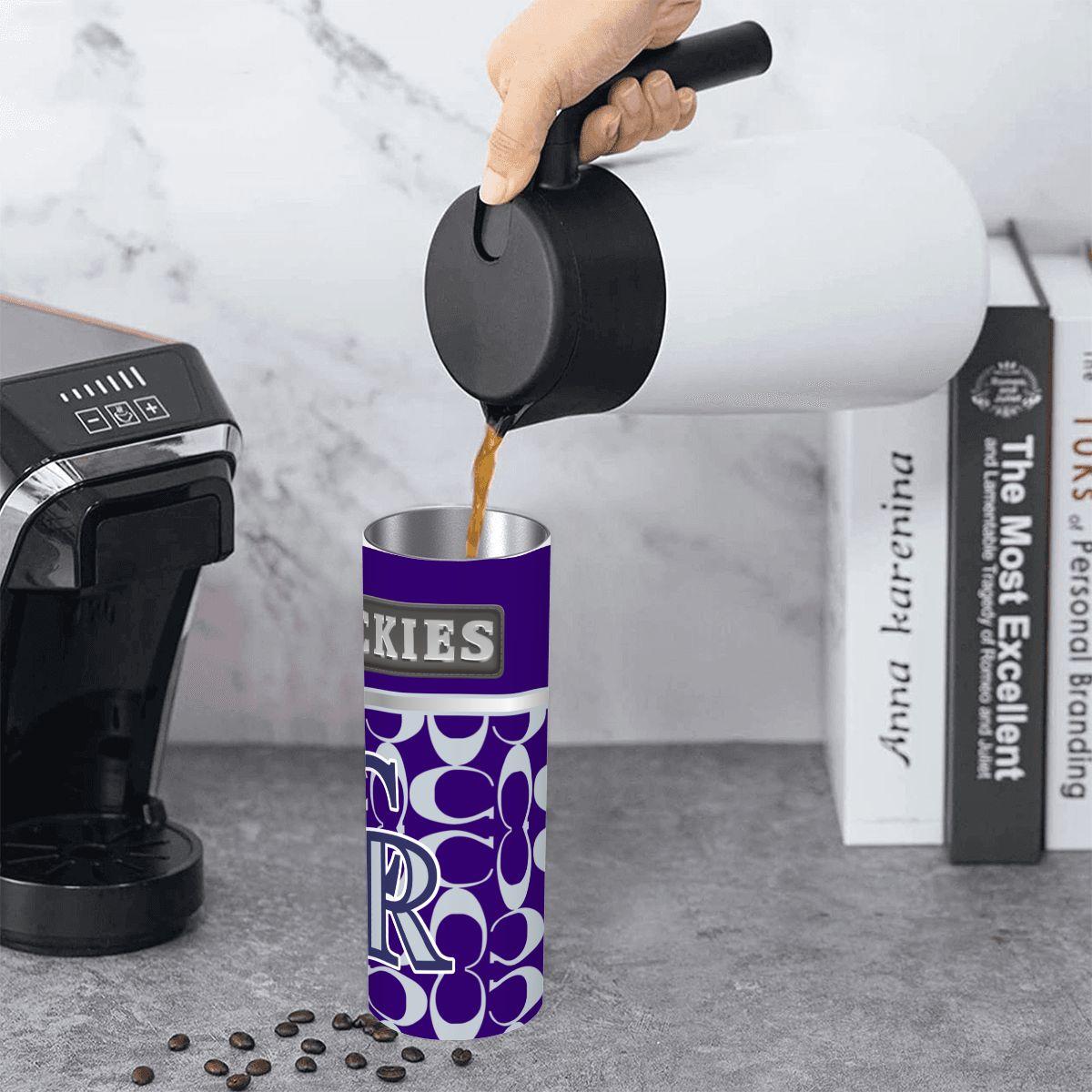 ColorFlow | Colorado Rockies Inspired Fashion 20oz Skinny Stainless Steel Tumbler With Straw Purple Baseball Fan Travel Cup