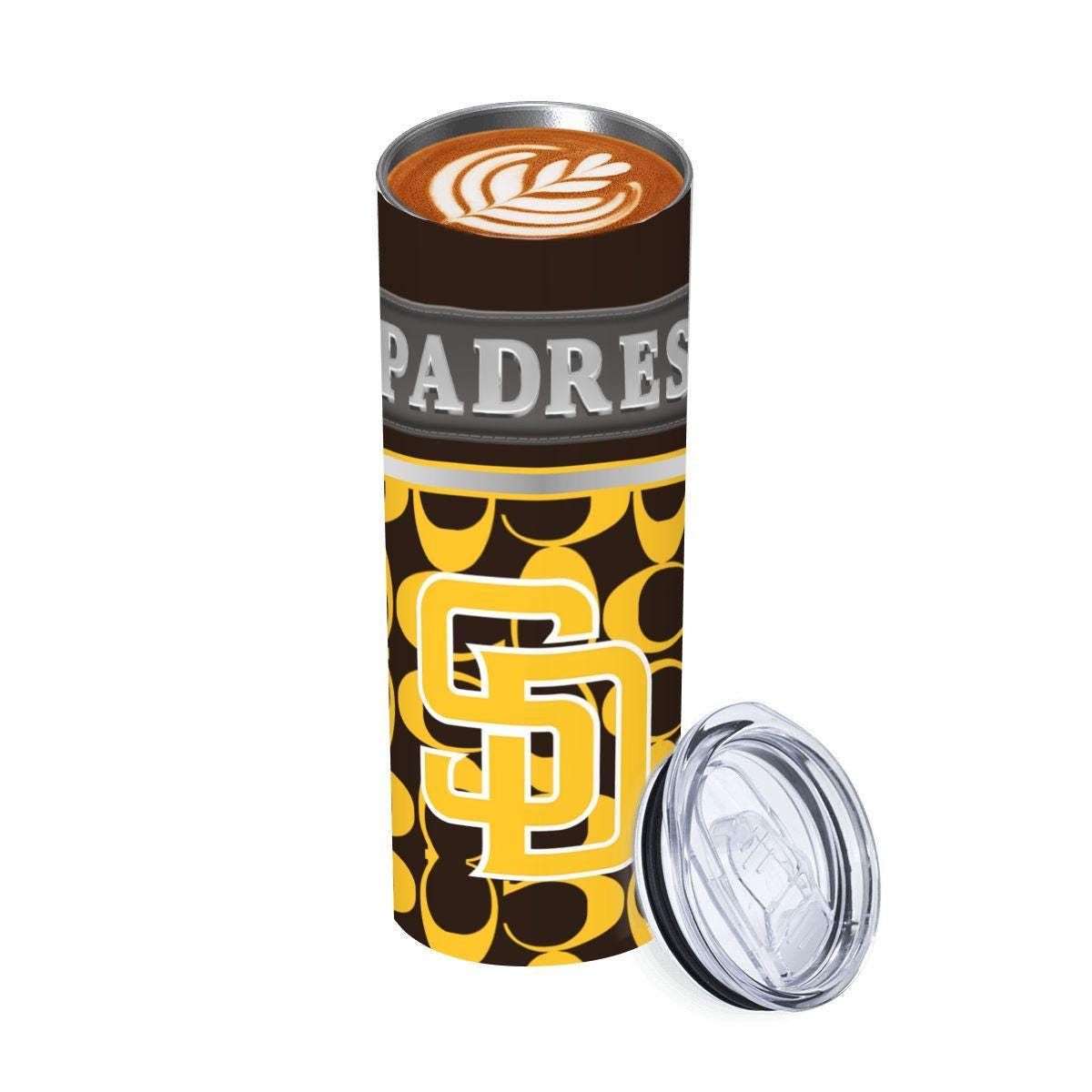 ColorFlow | San Diego Padres Inspired Fashion 20oz Skinny Stainless Steel Tumbler With Straw Gold Brown Baseball Fan Cup