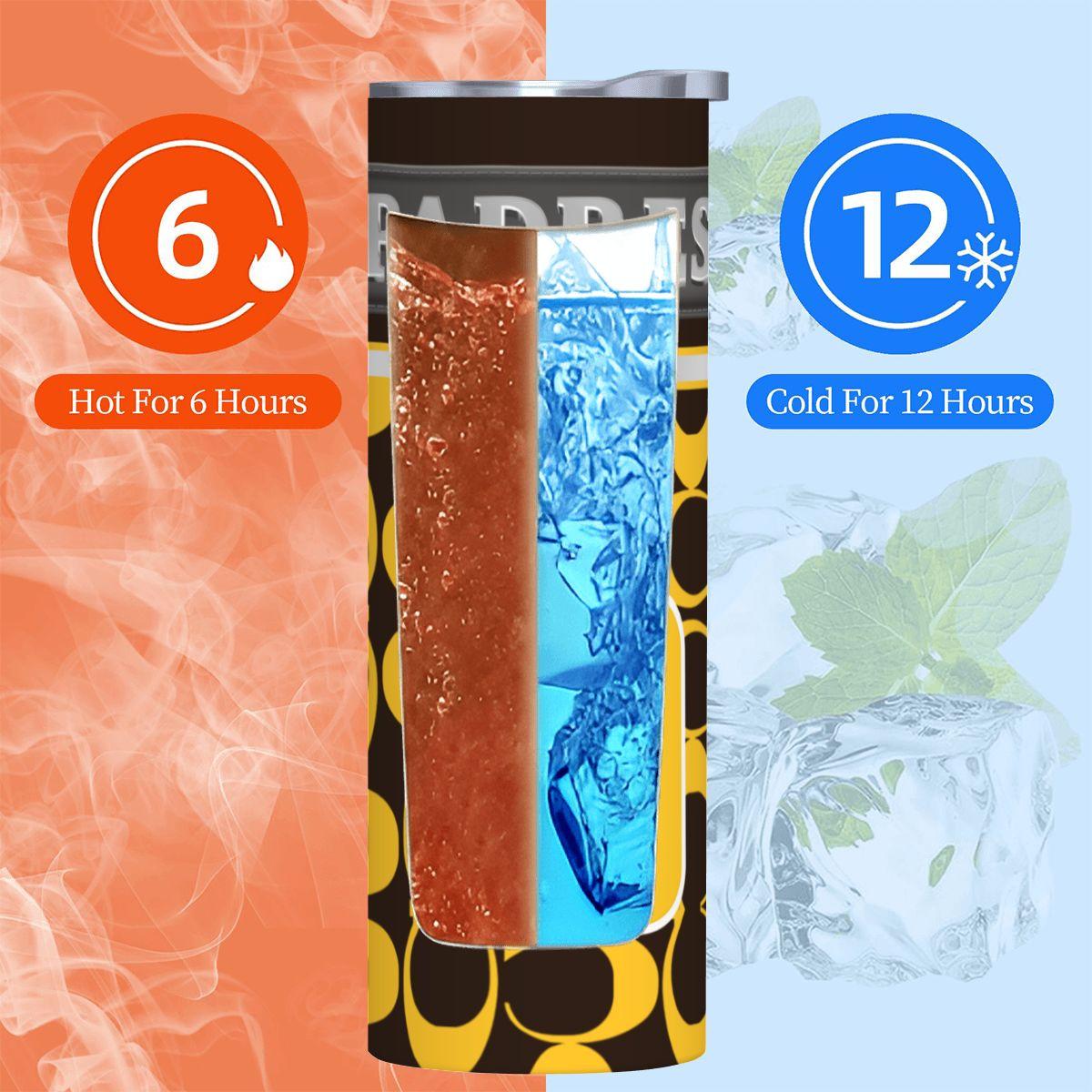 ColorFlow | San Diego Padres Inspired Fashion 20oz Skinny Stainless Steel Tumbler With Straw Gold Brown Baseball Fan Cup