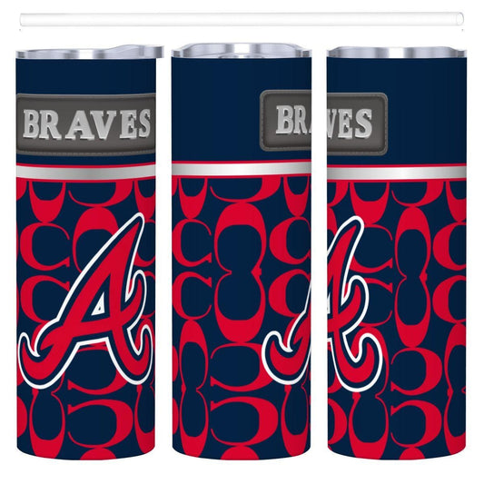 ColorFlow | Atlanta Braves Inspired Fashion 20oz Skinny Stainless Steel Tumbler With Straw Bold Game Day Travel Mug