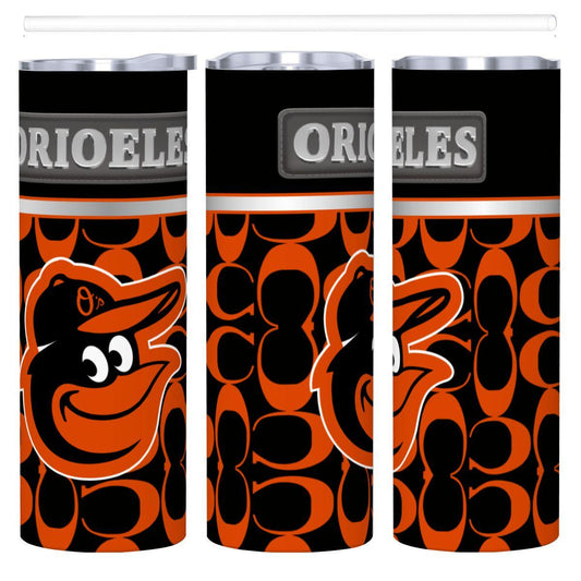 ColorFlow | Baltimore Orioles Inspired Fashion 20oz Skinny Stainless Steel Tumbler With Straw Bold Baseball Fan Travel Cup