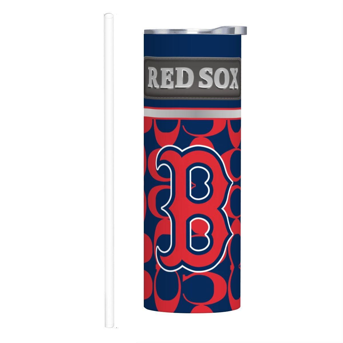ColorFlow | Boston Red Sox Inspired Fashion 20oz Skinny Stainless Steel Tumbler With Straw Iconic MLB Fan Gift Cup