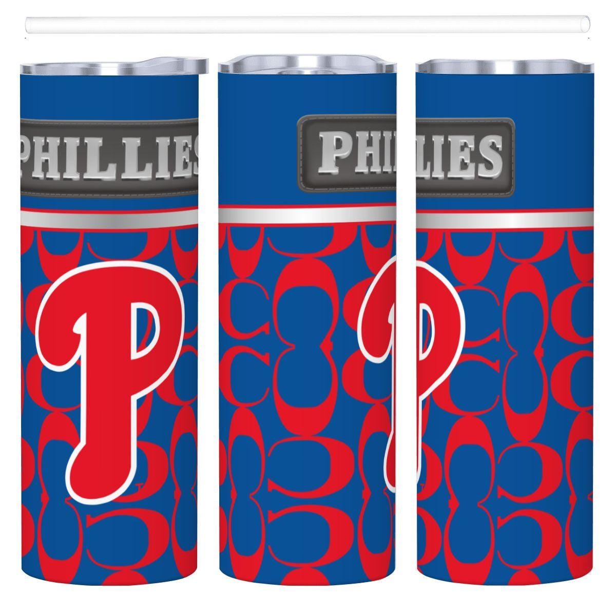 ColorFlow | Philadelphia Phillies Inspired Fashion 20oz Skinny Stainless Steel Tumbler With Straw Retro Game Day Drinkware