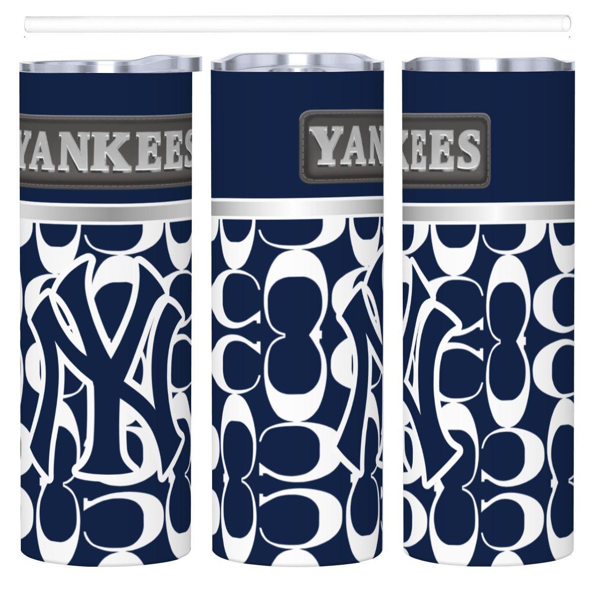 ColorFlow | New York Yankees Inspired Fashion 20oz Skinny Stainless Steel Tumbler With Straw Classic Pinstripe Style Drinkware
