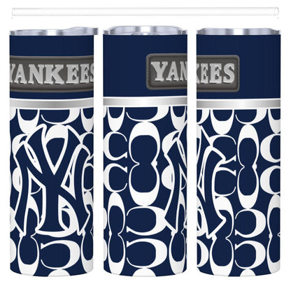 ColorFlow | New York Yankees Inspired Fashion 20oz Skinny Stainless Steel Tumbler With Straw Classic Pinstripe Style Drinkware