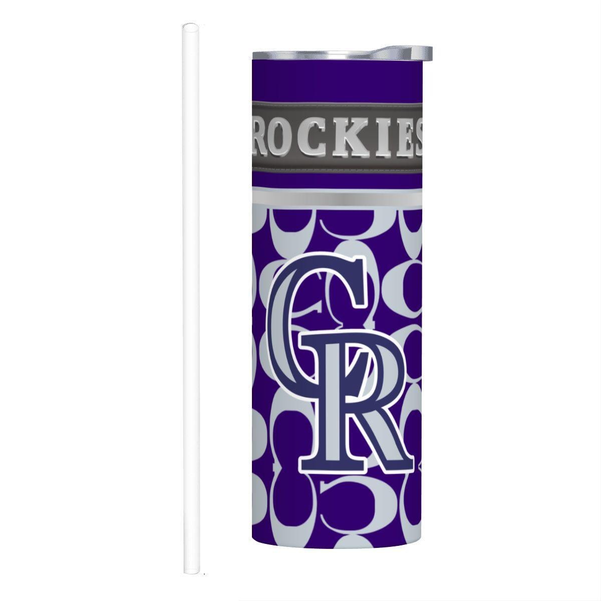 ColorFlow | Colorado Rockies Inspired Fashion 20oz Skinny Stainless Steel Tumbler With Straw Purple Baseball Fan Travel Cup