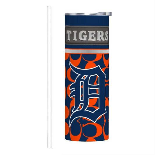 ColorFlow | Detroit Tigers Inspired Fashion 20oz Skinny Stainless Steel Tumbler With Straw Vibrant Baseball Travel Cup