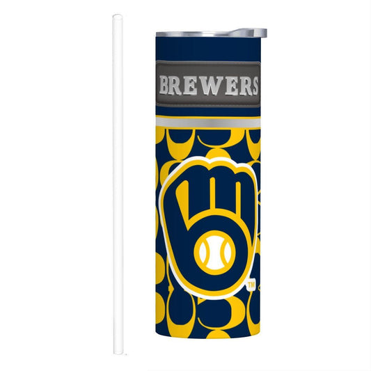 ColorFlow | Milwaukee Brewers Inspired Fashion 20oz Skinny Stainless Steel Tumbler With Straw Modern Game Day Drinkware