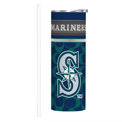 ColorFlow | Seattle Mariners Inspired Fashion 20oz Skinny Stainless Steel Tumbler With Straw Northwest Baseball Fan Cup