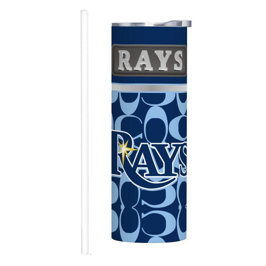 ColorFlow | Tampa Bay Rays Inspired Fashion 20oz Skinny Stainless Steel Tumbler With Straw Coastal Baseball Fan Gift