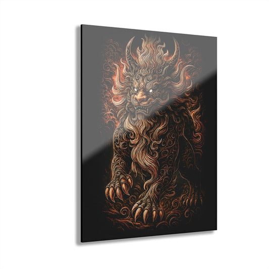 ColorFlow | Golden Flame Guardian Beast Metal Sign Mythical Asian Lion Wall Art Bold Fantasy Decor