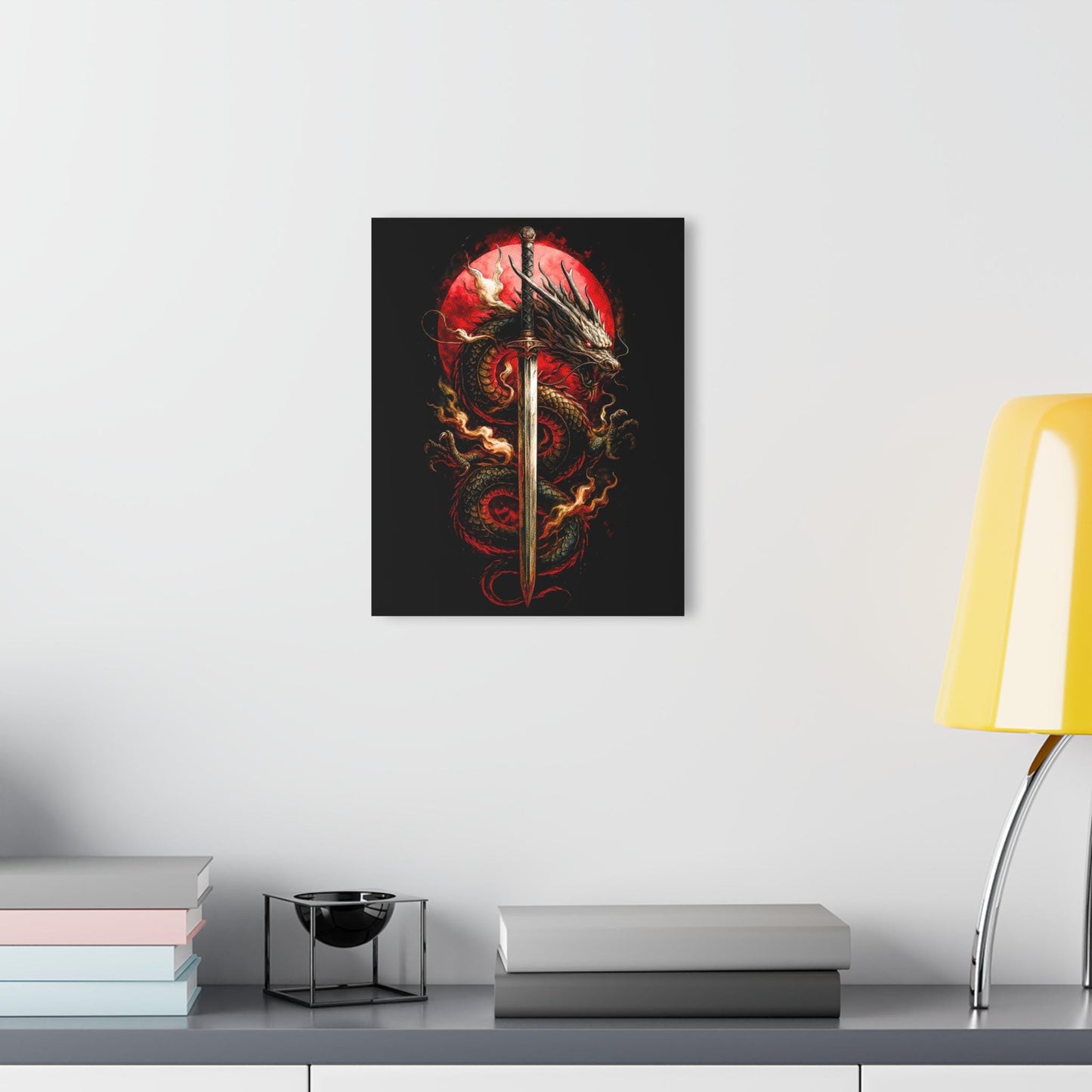 ColorFlow | Rising Dragon Katana Eclipse Metal Sign Japanese Myth Wall Art Epic Samurai Decor