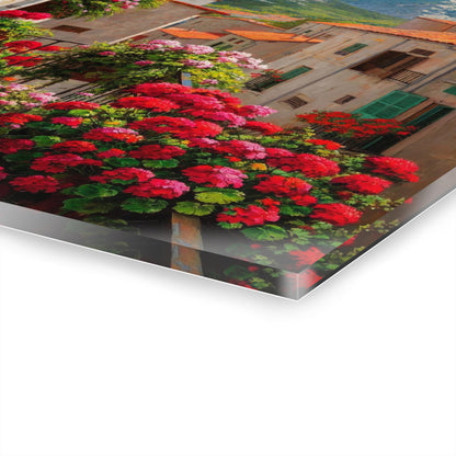 ColorFlow | Charming Mountain Village Metal Wall Art | Scenic European Town Decor | Rustic Balcony Flower Wall Accent