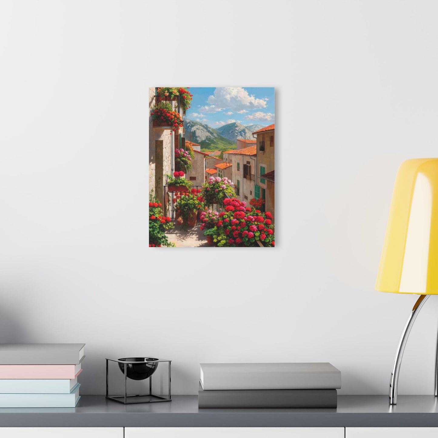 ColorFlow | Charming Mountain Village Metal Wall Art | Scenic European Town Decor | Rustic Balcony Flower Wall Accent
