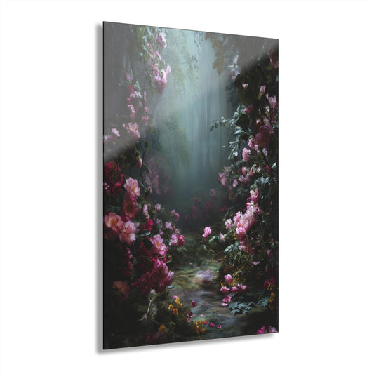 ColorFlow | Mystical Rose Forest Metal Wall Art | Dreamy Pink Floral Woodland Decor | Moody Nature Wall Statement