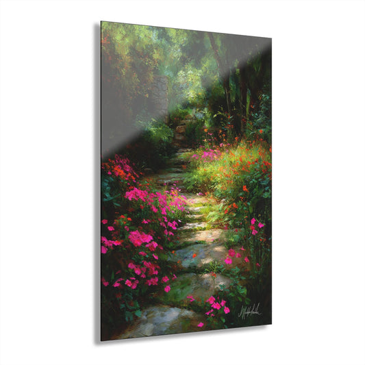 ColorFlow | Lush Woodland Garden Walk Metal Wall Art | Blooming Floral Path Decor | Serene Forest Wall Accent